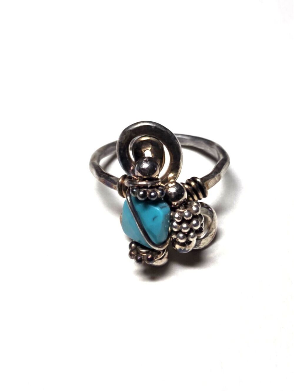 Sterling Silver Wire Wrapped Turquoise Ring Size 6 Acid Tested Unmarked Artisan